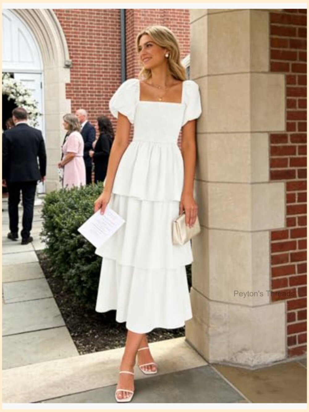 Summer Smocked Midi Dress Puff Short Sleeve Flowy Tiered Boho - Picture 2 of 7